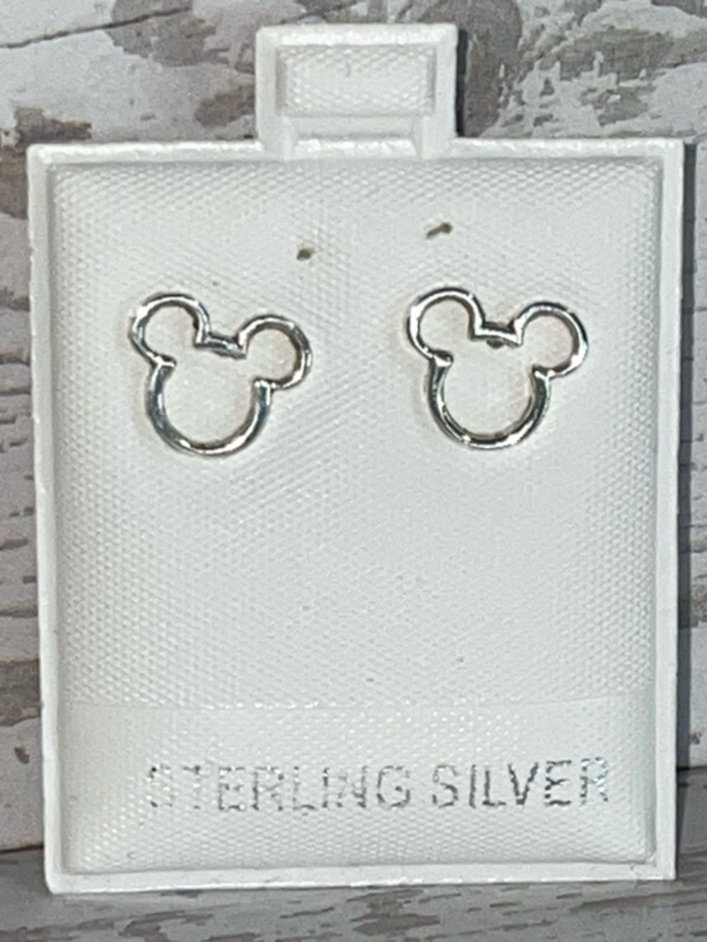 Disney 925 Sterling Silver Outline Mouse Head Stud Earrings - Silver